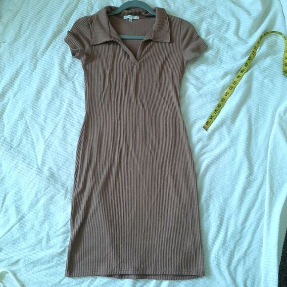 ANTISTAR Rib Fitted Dress Brown Tan Small - Picture 1 of 7